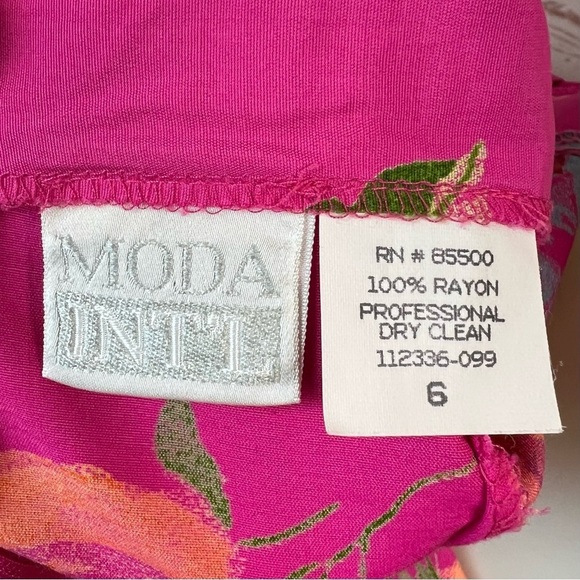 Vintage Retro 90’s Moda INTL Fuchsia Tropical Floral Pocket Sheath Dress - Picture 10 of 10